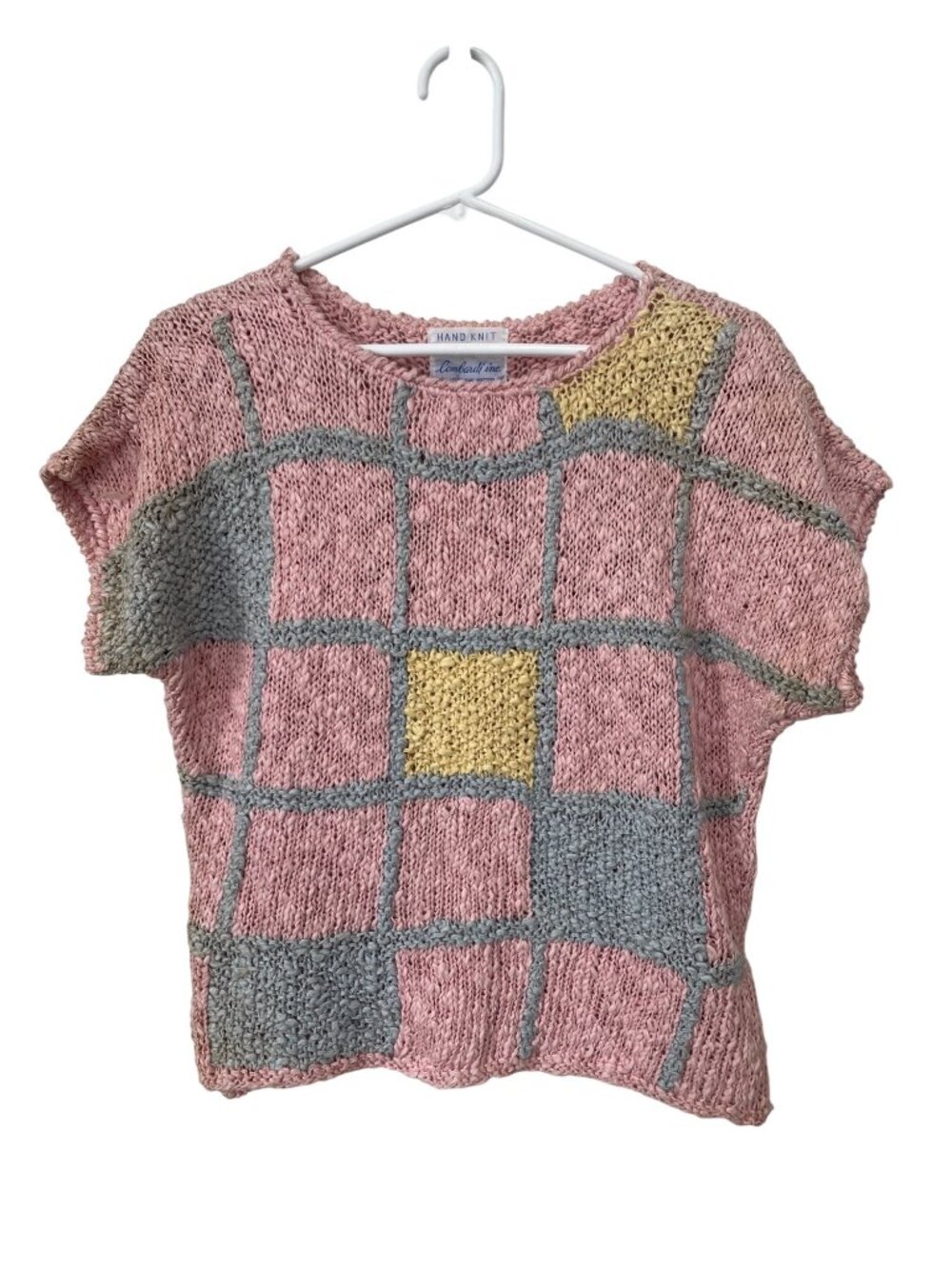 Vintage 80s Lombardi Inc Hand Knit Sweater Size Medium Pink Blue Deadstock NEW